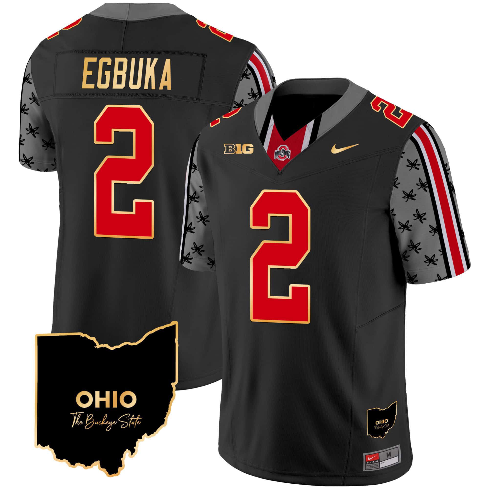 Men Ohio State Buckeyes #2 Egbuka Black 2024 Nike Home Patch Gold Trim Vapor Limited NCAA Jersey style 1
